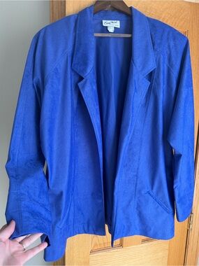 Vintage Women’s Easy Wear Blue Open Front Blazer Plus Size 44 2X 3X 4X Business